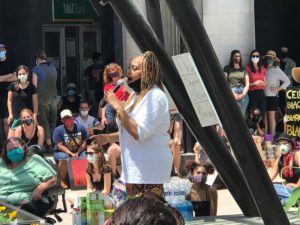 Community activist and grant review team member, Phoebe Brown, speaking at the Juneteenth Rally on the Ithaca Commons